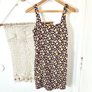 Hollister California 70s Daisy Brown Bohemian Hippie Floral Tank Dress Small